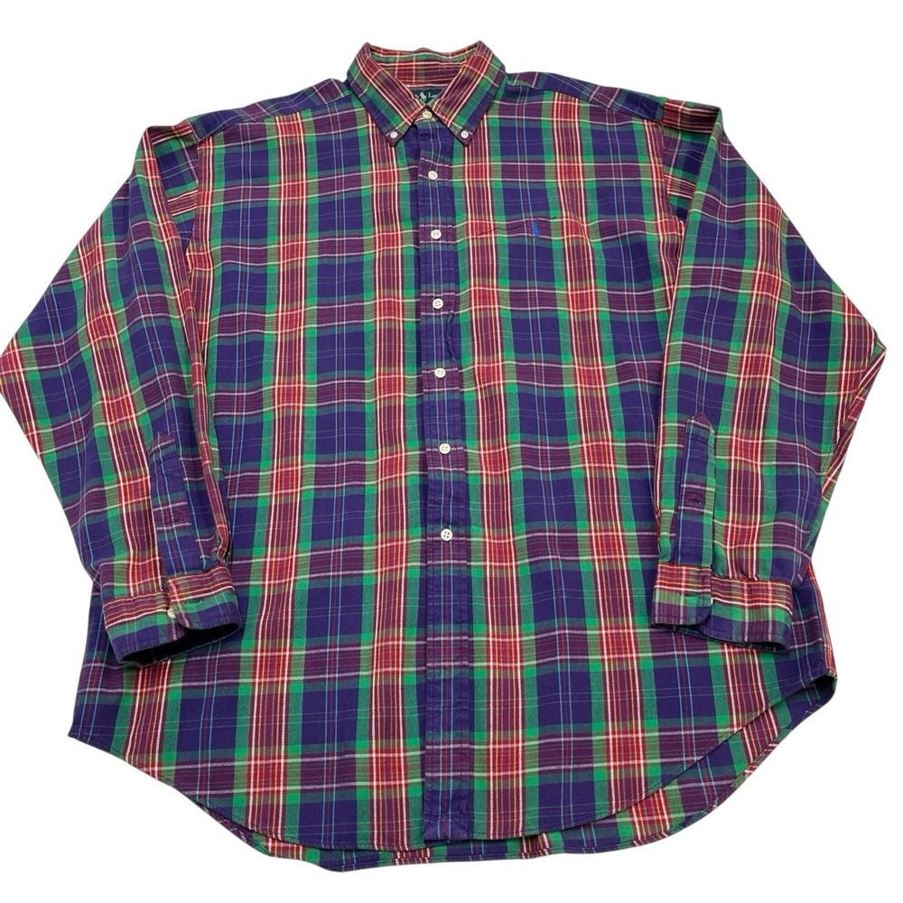 Polo Ralph Lauren Shirt Purple Green Plaid Button Down Logo XL Old Money Preppy
